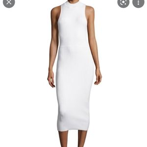 Cushnie Et Ochs Ribbed Mock-Neck Racerback White Dress Small Bodycon Midi Dress